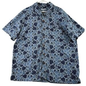 Duluth Trading Mens XL Shirt Blue Hawaiian Tropical All Over Print Cotton